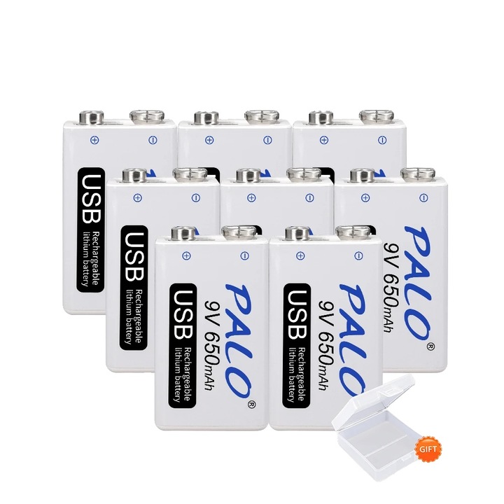 8 db újratölthető elem 9V, 650mAh, Micro USB töltés, kompakt méret