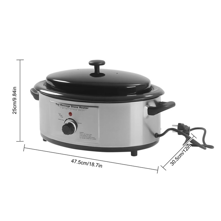 Нагревател за масажни камъни Hot Stone, модел KA-6Q, капацитет 6L, 750W, регулируема температура 60–100°C, EU щепсел 220V, за спа и дома, черен