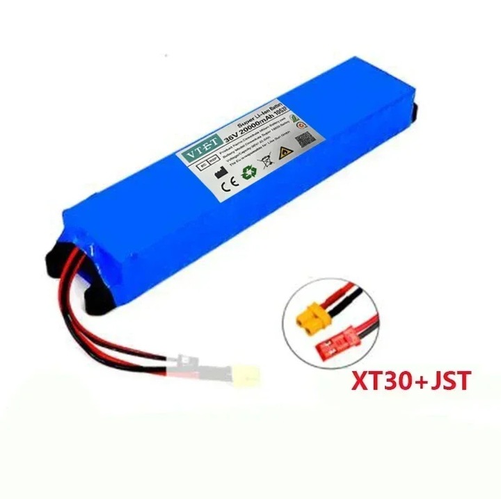 Pachet Acumulator 18650 Litiu-Ion, 36V 20Ah, Conector XT30/JST, Pentru Trotineta Electrica/Bicicleta Electrica, 34×6, 6×4, 2 cm, 1, 8 kg, Bej