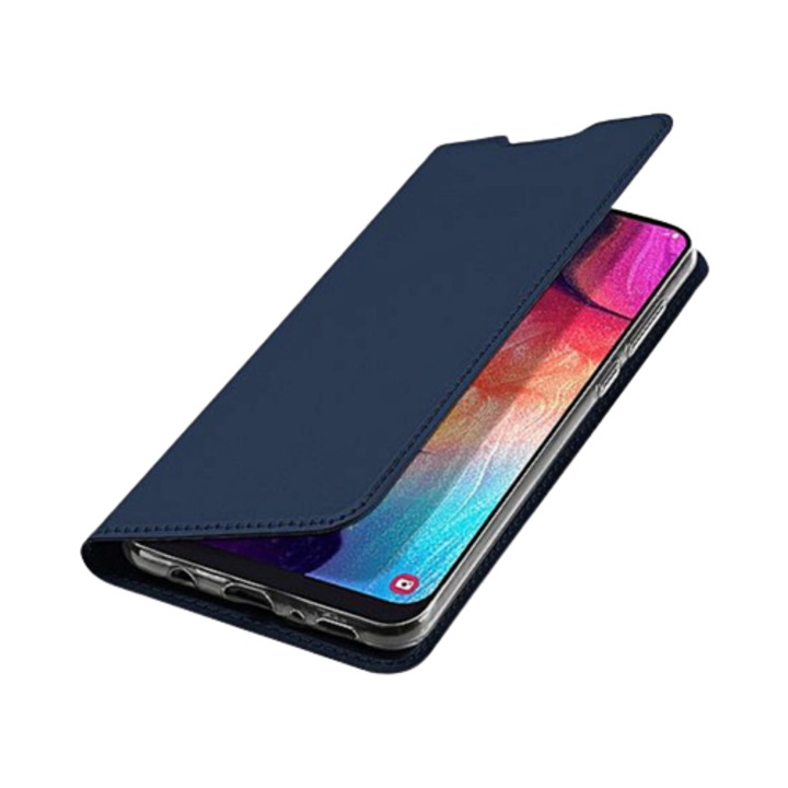 Husa pentru telefon compatibila cu Samsung Galaxy S24 FE, Flip / Book, Piele Ecologica, Stand si Buzunar Card, DUX DUCIS Skin, Albastru Inchis