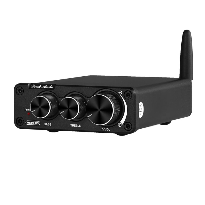 Digitális erősítő, Bluetooth-kapcsolat, kompakt kialakítás, magas és mély hangok szabályozása, 33x87x107 mm