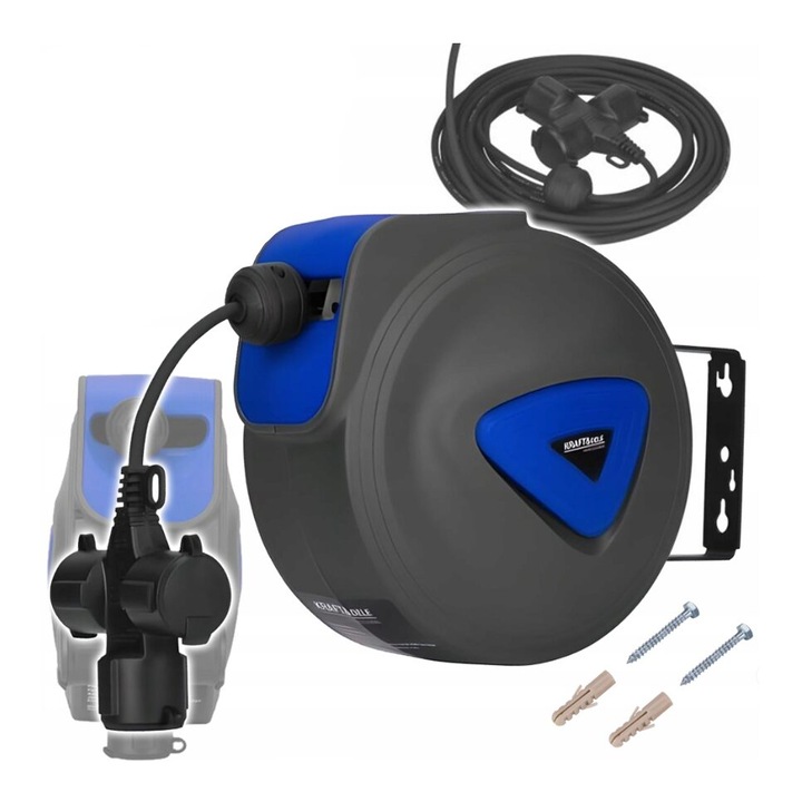 Електрически удължителен кабел с автоматично навиваща се макара, 15 м, 3 x 1,5 мм, Kraft