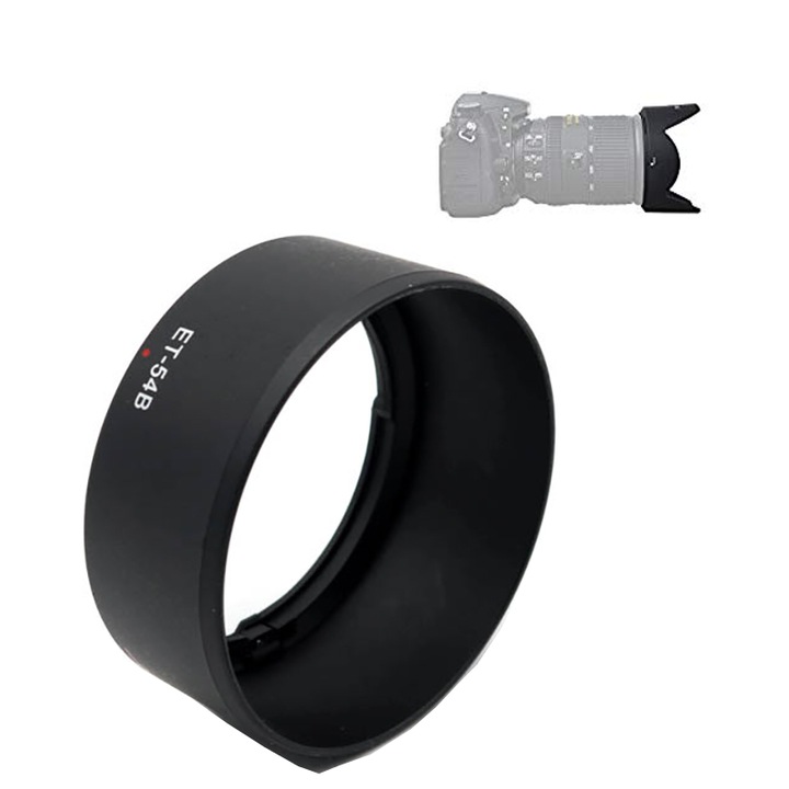 Parasolar, Canon, ET-54B, negru, pentru camere foto, montura baioneta, material ABS, reduce stralucirea, protejeaza impotriva deteriorarii, suprafata mata