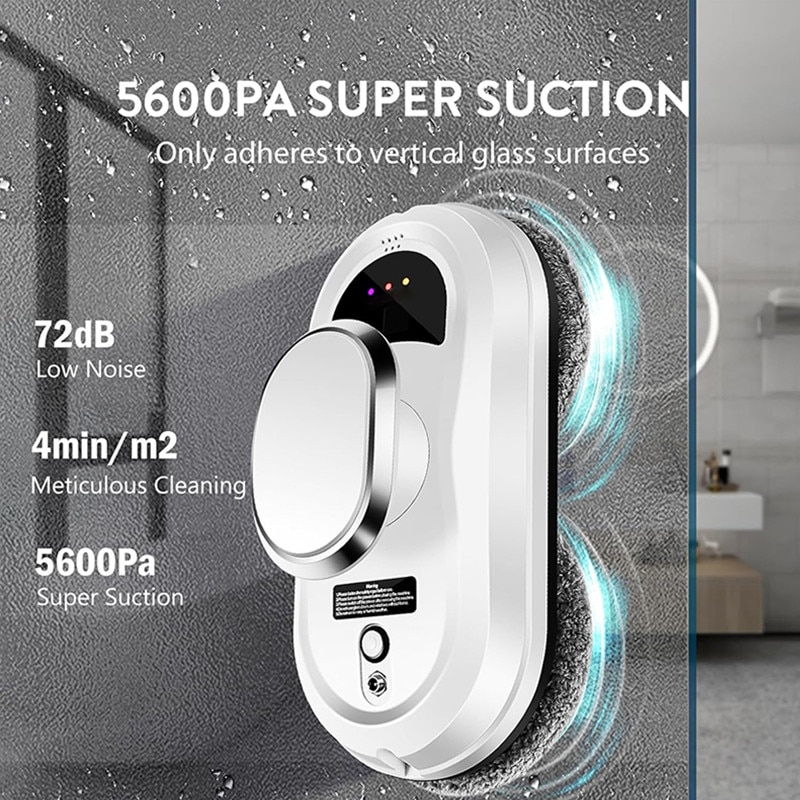 Robot de curatare geamuri, Rqiurpn, Ultra-Subtire, Spalare si Stergator Electric pentru Sticla, Control Telecomanda, Protectie Securitate Cvadrupla, Alb