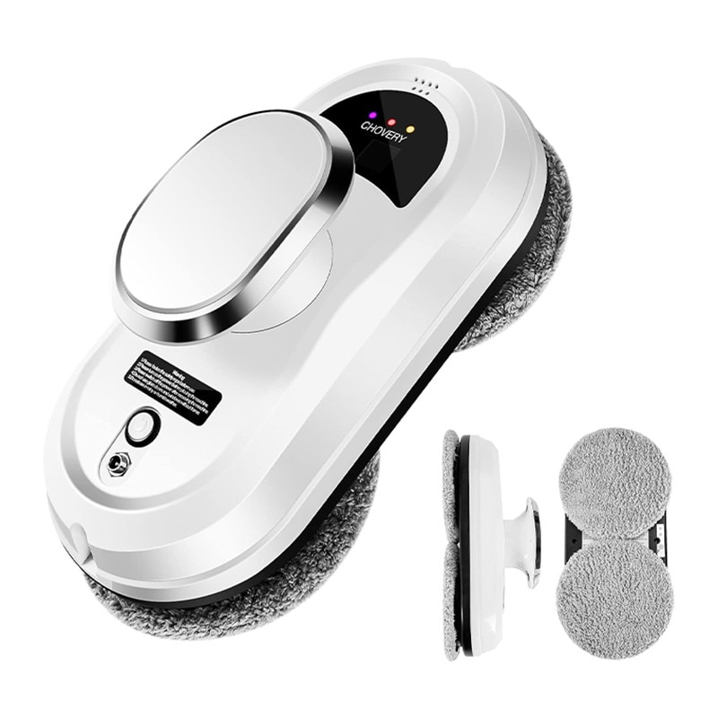 Robot de curatare geamuri, Rqiurpn, Ultra-Subtire, Spalare si Stergator Electric pentru Sticla, Control Telecomanda, Protectie Securitate Cvadrupla, Alb