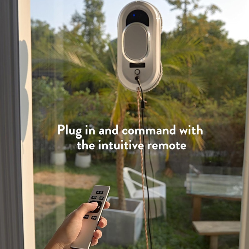 Robot de curatare geamuri, Rqiurpn, Ultra-Subtire, Spalare si Stergator Electric pentru Sticla, Control Telecomanda, Protectie Securitate Cvadrupla, Alb