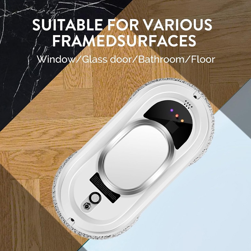 Robot de curatare geamuri, Rqiurpn, Ultra-Subtire, Spalare si Stergator Electric pentru Sticla, Control Telecomanda, Protectie Securitate Cvadrupla, Alb