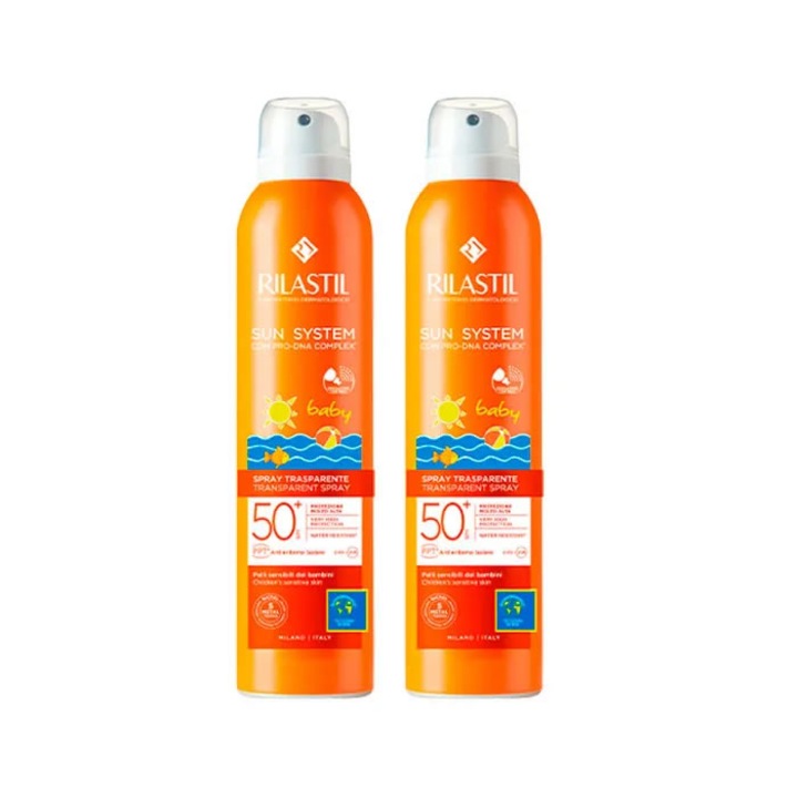 Rilastil Sun System Baby átlátszó napsütő spray szett 2x200ml