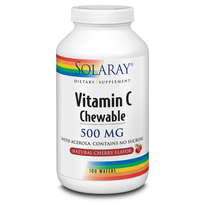 Vitamina C 500 Mg, Solaray, cu aroma de cirese, 100 comprimate
