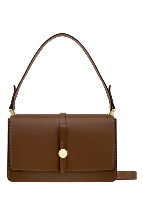 RYŁKO, Geanta din piele cu bareta ajustabila de umar si clapa, Maro fango