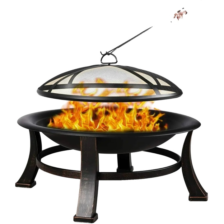 Градинско огнище, стомана, голям капацитет за дърва, защита от искри, черно, 76x76x30 см