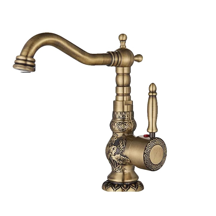 Pultra szerelhető fürdőszobai csaptelep, antik bronz felülettel, egykaros, rövid