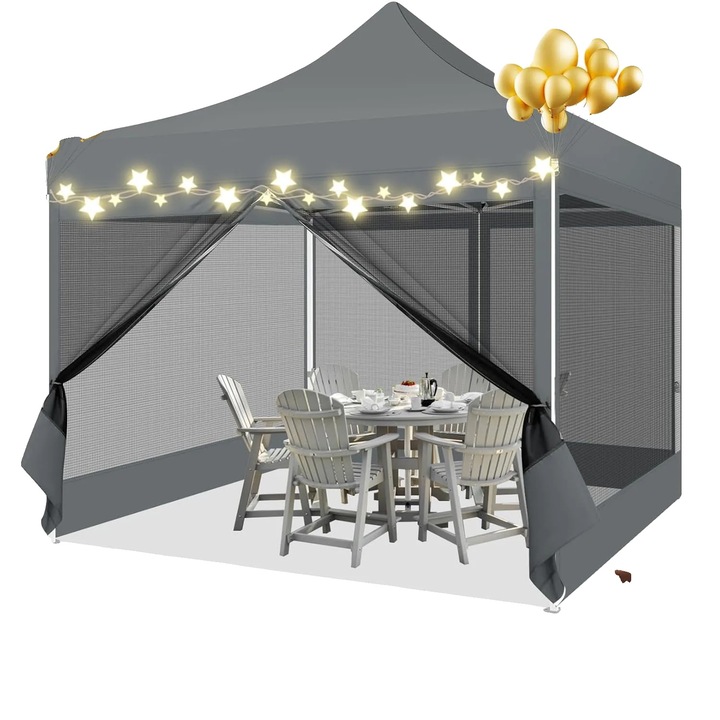 Pavilion gradina, 3x3m, impermeabil, montare rapida, gri