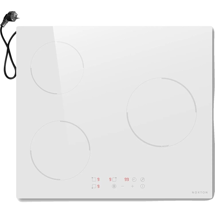 Plita electrica, 3 arzatoare, control tactil, sticla alba, 60 cm