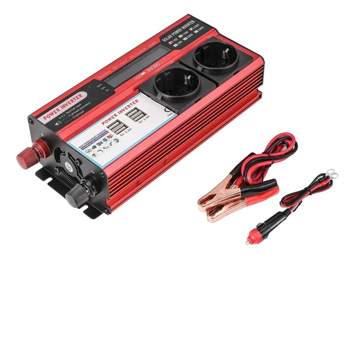 Autó inverter 12V 4000W, 4 USB port, LED kijelző, kompakt méret
