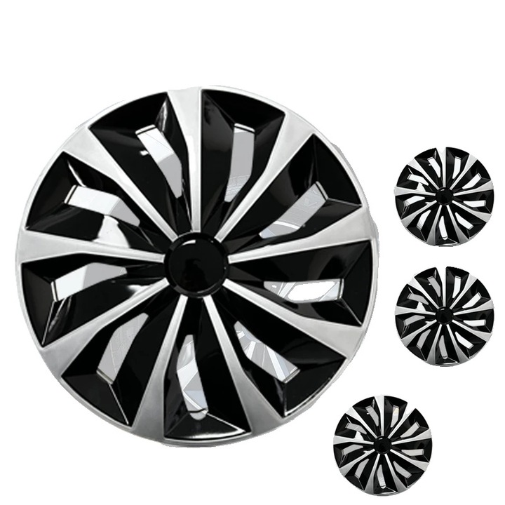 Capace roti, 15 inch, set de 4, plastic ABS, negru si argintiu