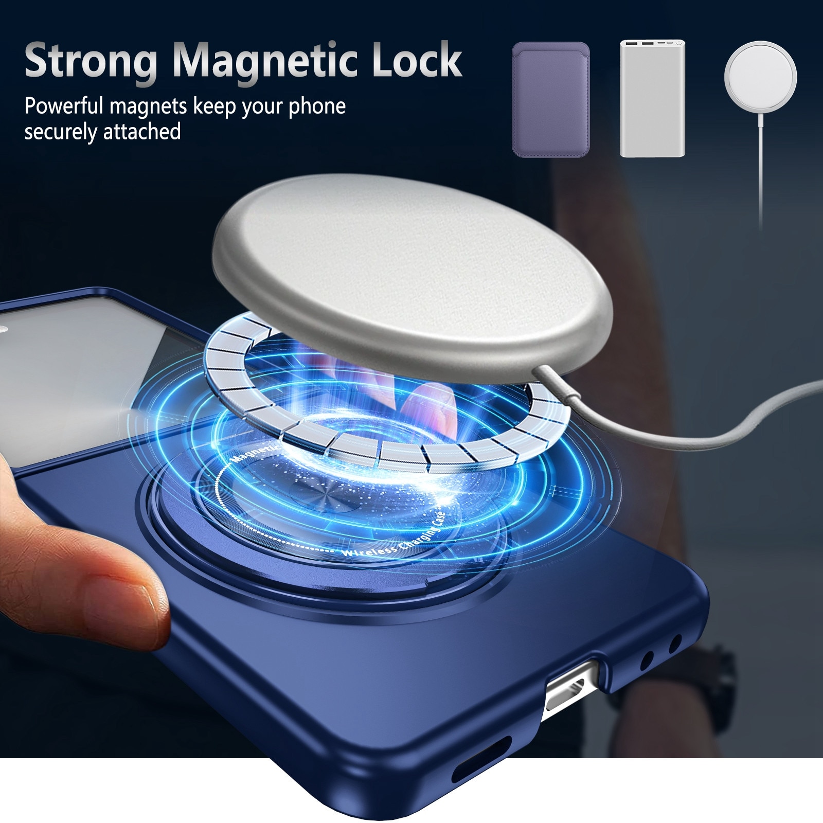 Husa MagSafe cu Inel Rotativ pentru Samsung Z Flip7, Incarcare Wireless, Albastru