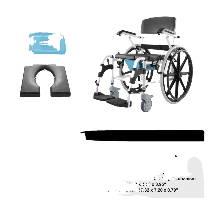 Scaun cu rotile pentru dus, design reglabil, perna confortabila, 45 cm