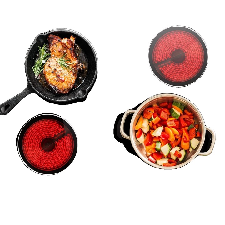 Elektromos főzőlap, 4 főzőzóna, gyerekzár, beépített vezérlés, 6600W, 470x659mm