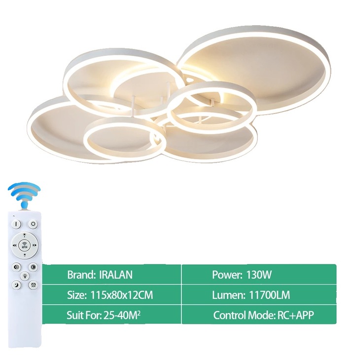 Полилей с 6 рамена, LED осветление, дистанционно управление, бял