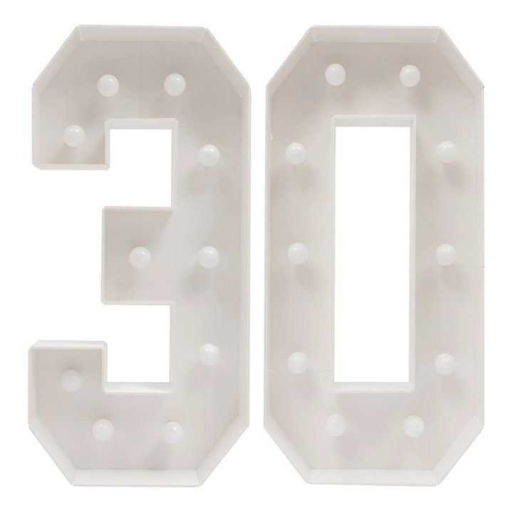 Numere luminoase, 100cm, alb, functionare cu baterii, 20 LED-uri