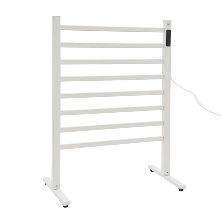 Затопляща поставка за кърпи, Електрически нагревател за кърпи, 180 W, Алуминий, Таймер 1–24 ч, ЕС щепсел, Кабел 1,5 м, Натоварване 8–10 кг, Бял
