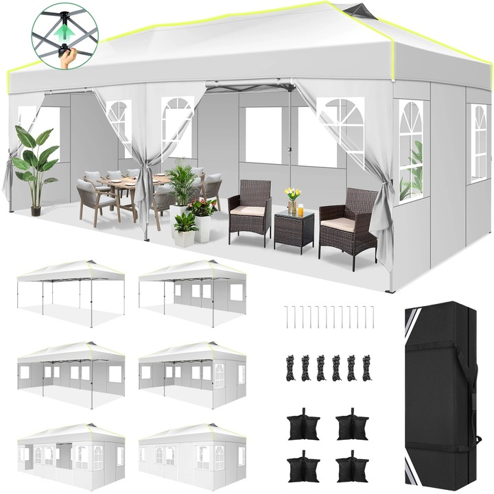 Pavilion gradina, impermeabil, Inaltime ajustabila, alb, 3x6m