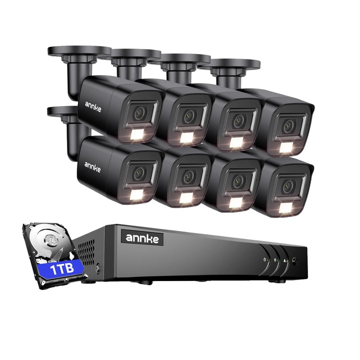 Kit Supraveghere, 8 Canale, Detectare Miscare AI, 3 buc WIFI NVR, Plug EU