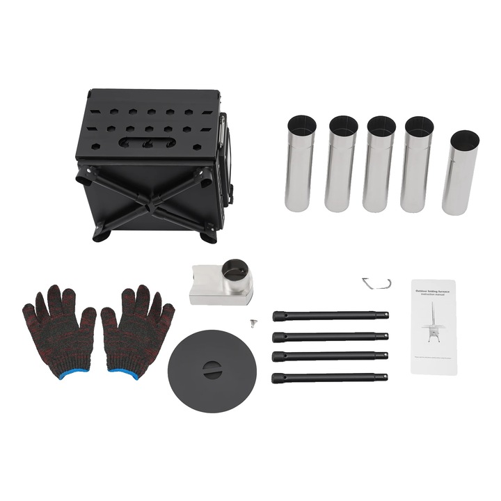 Aragaz de camping, otel, design pliabil, negru, set complet de accesorii