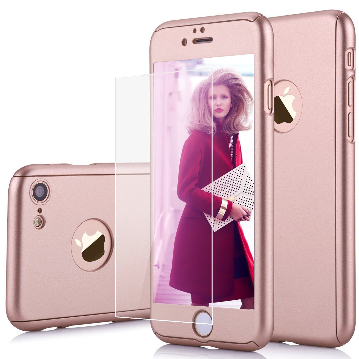 Husa telefon Apple Iphone 6/6S protectie 360 Ultrasubtire Rose + Folie Sticla
