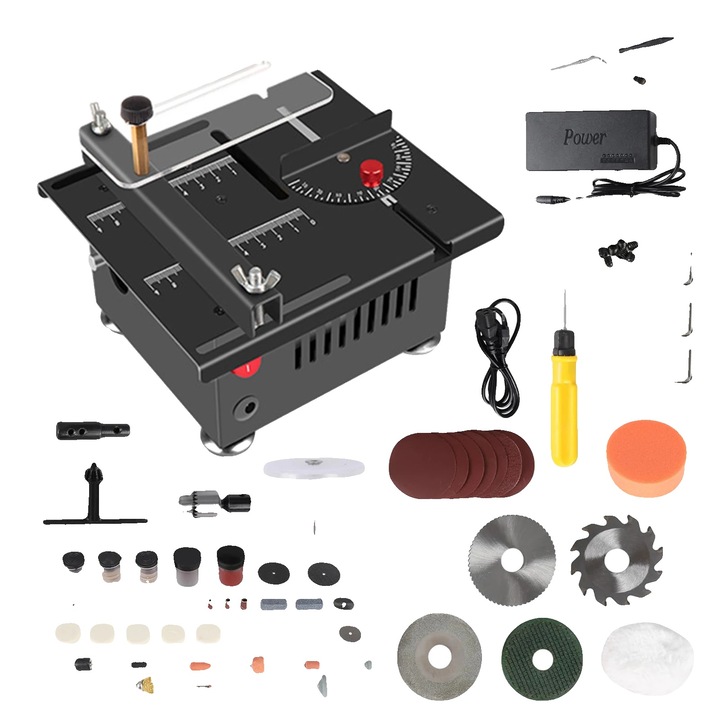 Fierastrau electric mini, taiere unghiulara, viteza ajustabila, set upgrade, 18x16x11cm, negru