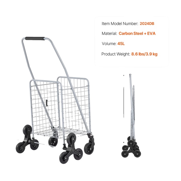 Carucior utilitar pliabil, roti pentru urcat scari, maner ergonomic, 88lbs, 44.09x20.87x9.06in