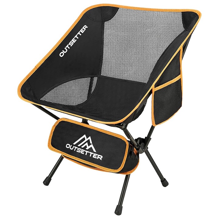 Scaun de camping Vivo Outsetter AC06, pliabil, negru/portocaliu, capacitate 120kg, 35x13x12cm