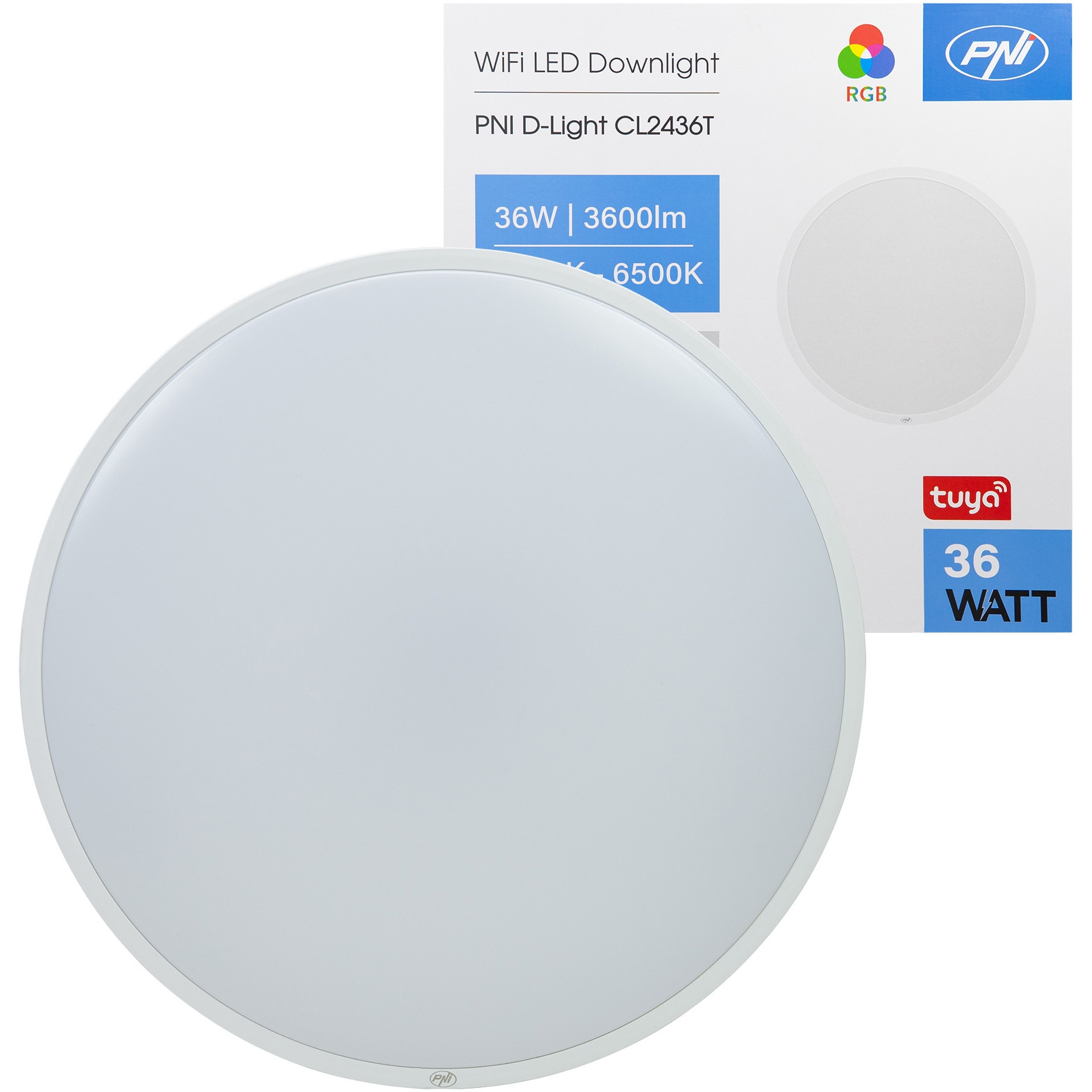 Plafoniera LED PNI D-Light CL2436T, RGBW, dimabila, alb, 41cm