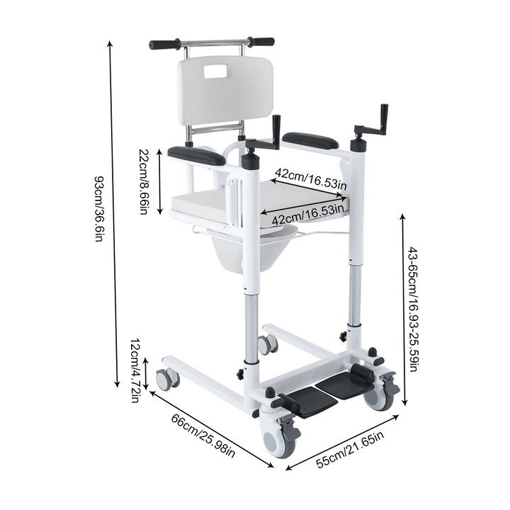 Scaun de transfer multifunctional, suporta 120kg, patru roti silentioase cu frane, alb