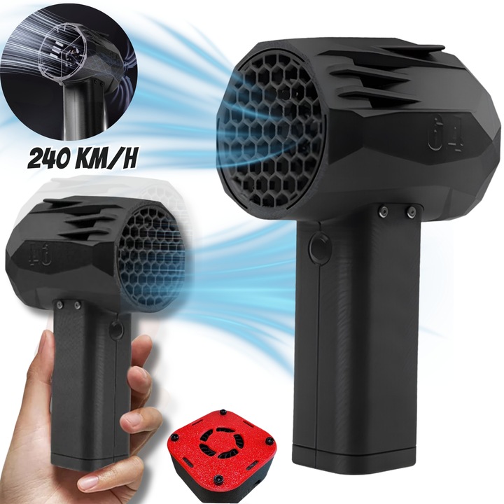 Suflanta Aer Comprimat Portabila STARGRIG®, Turbo Jet, 180.000 RPM, Putere Suflare 1500G, 240 km/h, Profesional, 950W, Baterie 16000 mAh, Autonomie 12h, Incarcare Rapida 60W USB Tip-C si DC, Negru