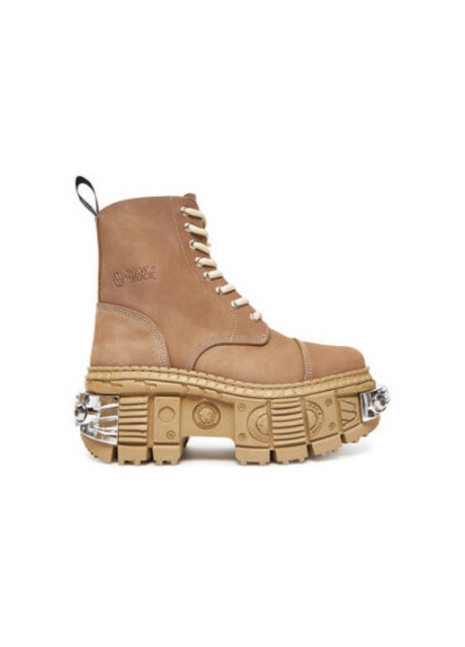 Botine dama New Rock, M-WALL083C-C18, Piele ecologica, Maro, Maro