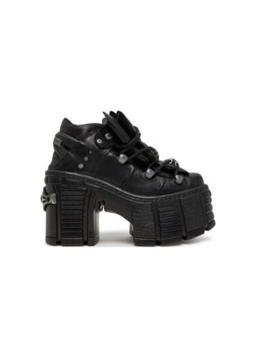 Botine dama New Rock, M-TM106-C2, Piele naturala, Negru, Negru