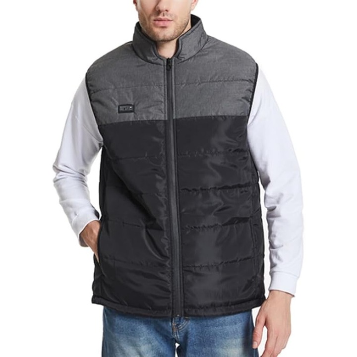 Електрическа отопляема жилетка за мъже, размер XL, без външна батерия, 21 зони на отопление, черен и сив цвят