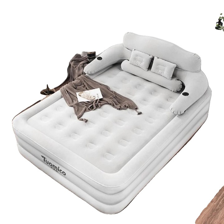 Надуваем матрак с вградена помпа, удобен дизайн, сив, 152x203x48см