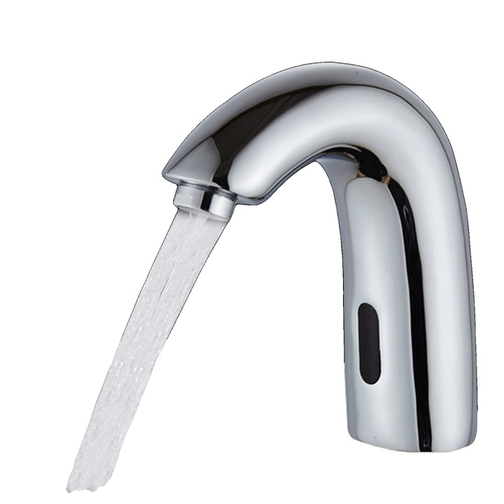 Szaniter csaptelep, pultra szerelhető, fém szerkezet, sárgaréz mag, automatikus aktiválás, elemes