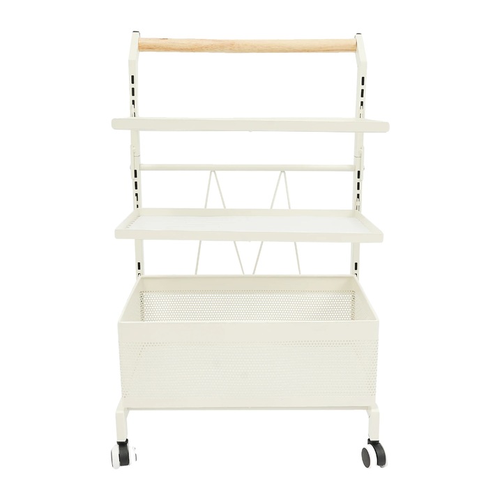 Tárolópolc, függőleges kialakítás, tartós anyag, fehér, 42x32x69cm, 3 szint, kerekekkel