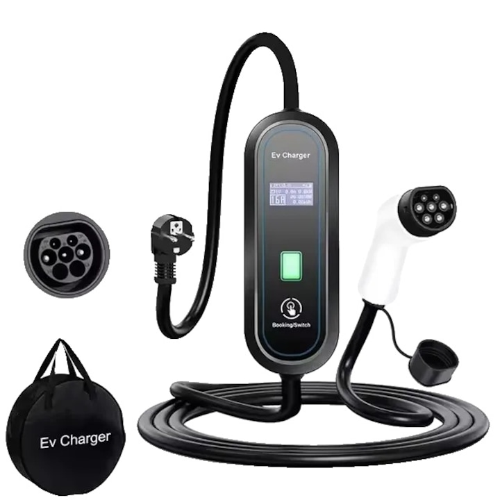 Incarcator portabil pentru vehicule electrice, 3.5kW, 16A, tip 2, 3.5 metri, rezistent la intemperii