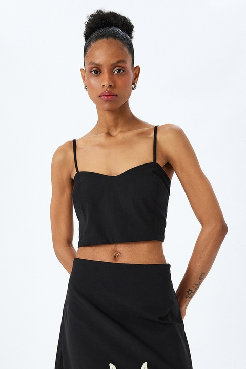 KOTON, Top crop cu bretele subtiri, Negru