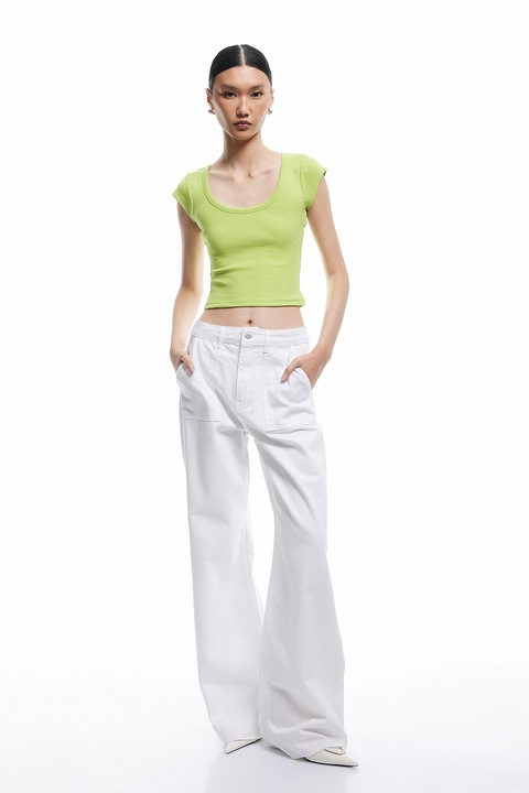 KOTON, Tricou crop slim fit, Verde lime