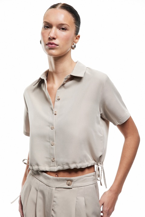 KOTON, Camasa cu maneci scurte din amestec de modal, Maro taupe