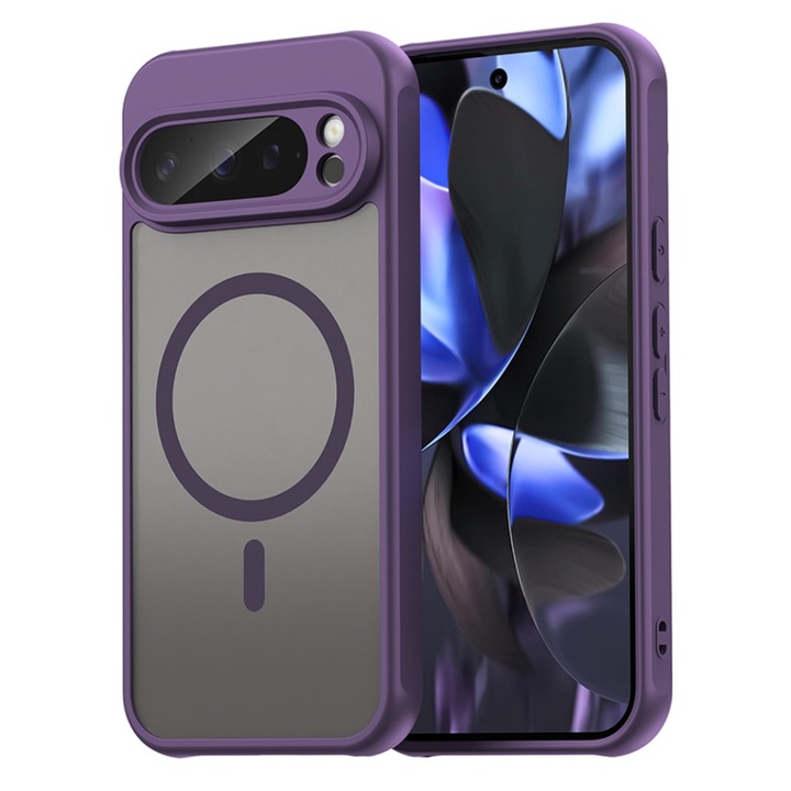 Husa pentru Google Pixel 9 Pro, SKYDDAR INNOVATION, HaloFrost MagSafe II, Antisoc, set cu sticker, Mov