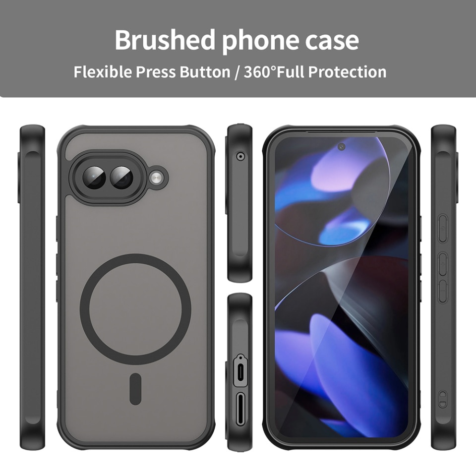 Husa pentru Google Pixel 9a, SKYDDAR INNOVATION, HaloFrost MagSafe II, Antisoc, set cu sticker, Negru