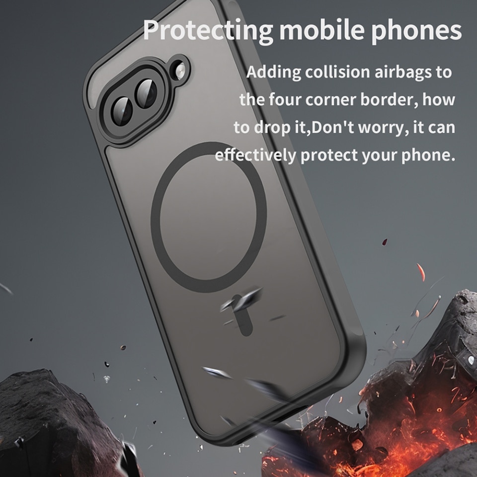 Husa pentru Google Pixel 9a, SKYDDAR INNOVATION, HaloFrost MagSafe II, Antisoc, set cu sticker, Negru