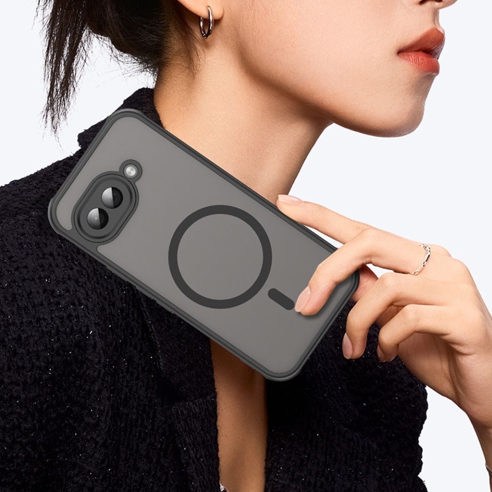 Husa pentru Google Pixel 9a, SKYDDAR INNOVATION, HaloFrost MagSafe II, Antisoc, set cu sticker, Negru